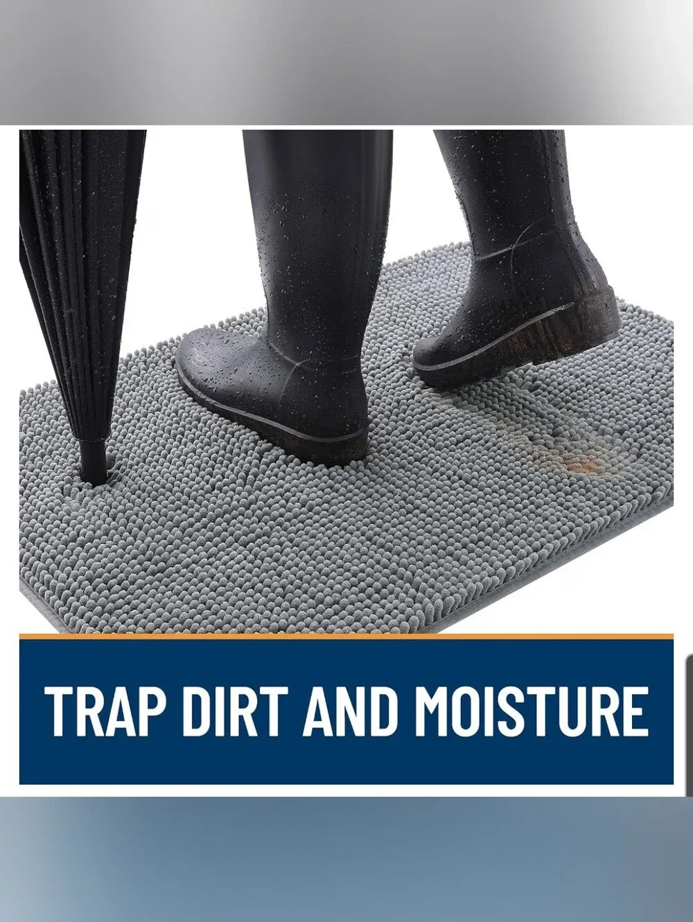 Plush Gray Chenille Bath Mat Traps Dirt – Soft Non-Slip Floor Rug 47x17